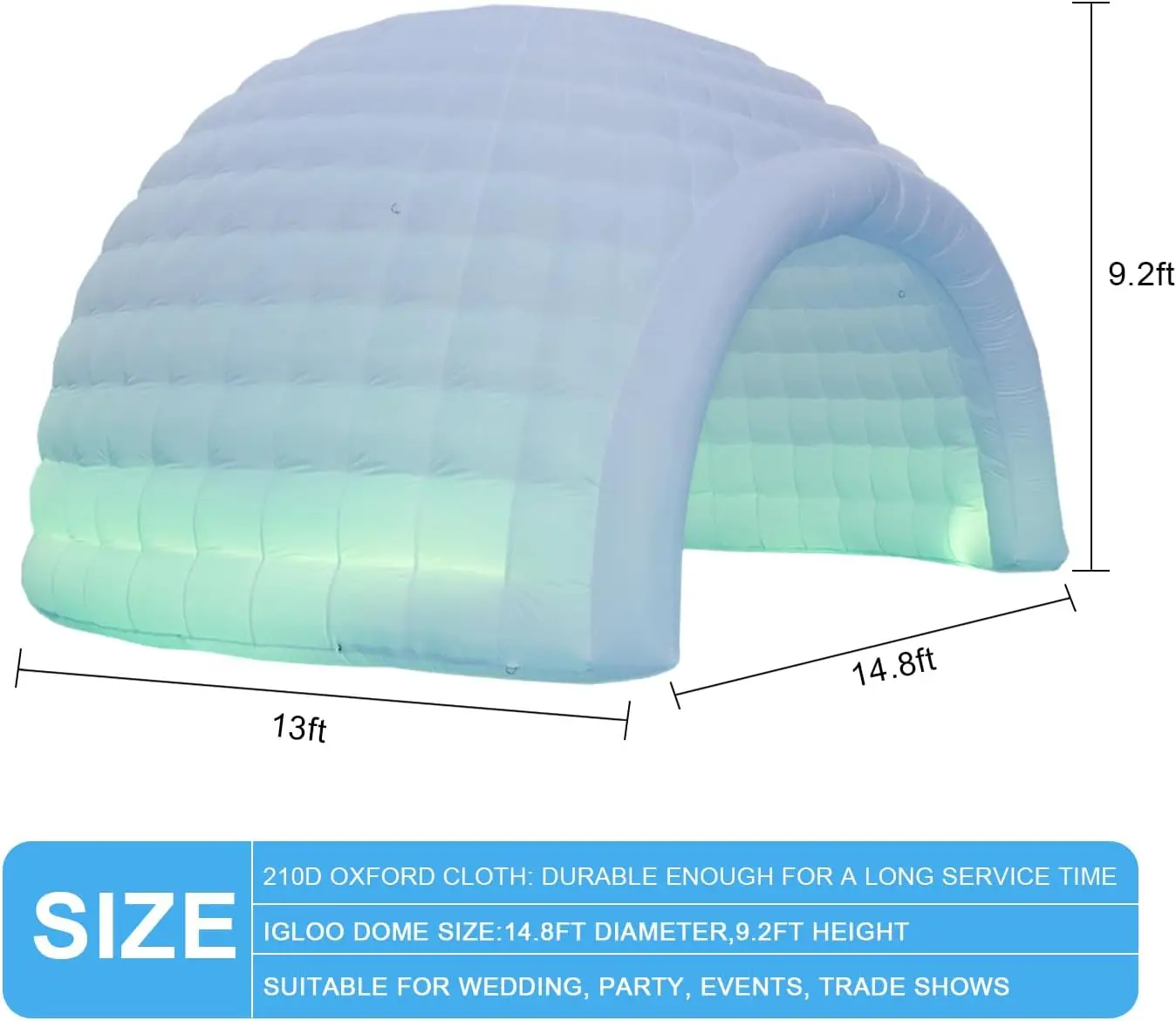 White Inflatable Dome Tent Outdoor Lighting Igloo Camping Party Festival W/ Blower & Warranty