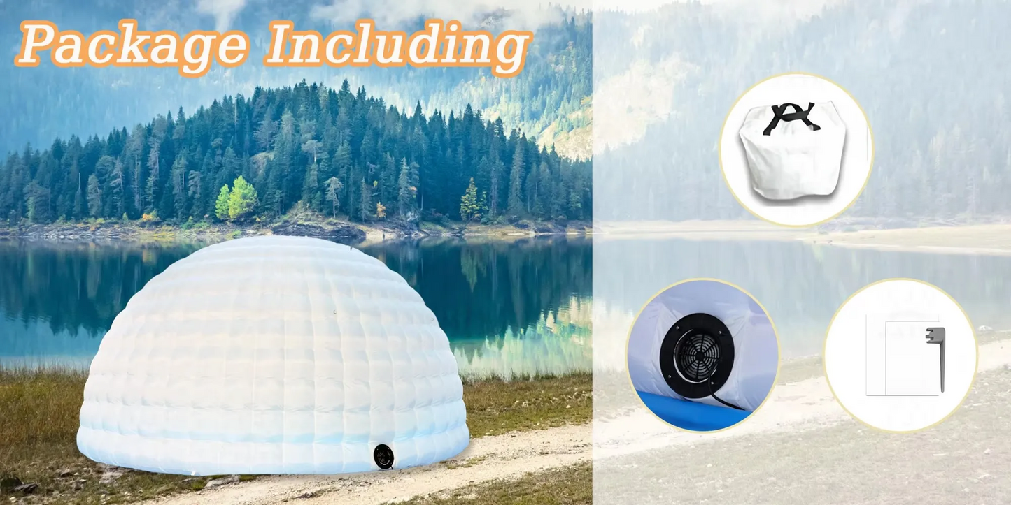 White Inflatable Dome Tent Outdoor Lighting Igloo Camping Party Festival W/ Blower & Warranty